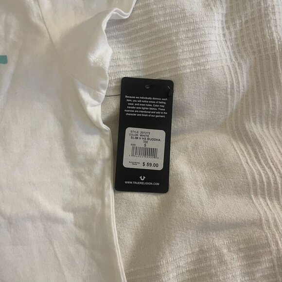 True Religion White Slim Glitter Logo V-Neck Tee - Picture 8 of 10